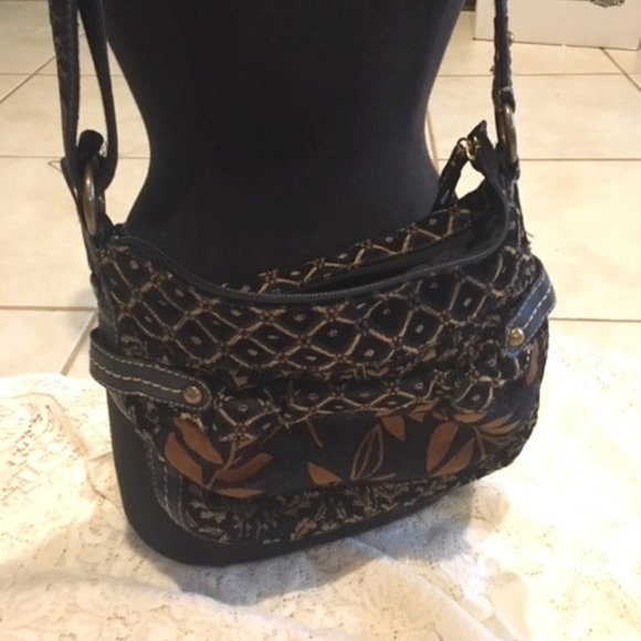 Fossil Floral/Geometric Fabric Shoulder Bag Adjustable Strap 11.5"x10.5" - Picture 4 of 16